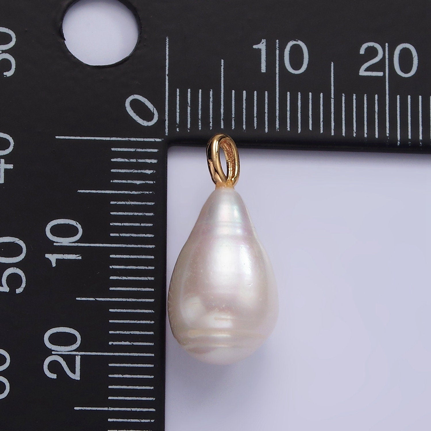 14K Gold Filled 22.5mm Ringed White Freshwater Pearl Teardrop Pendant | P1636