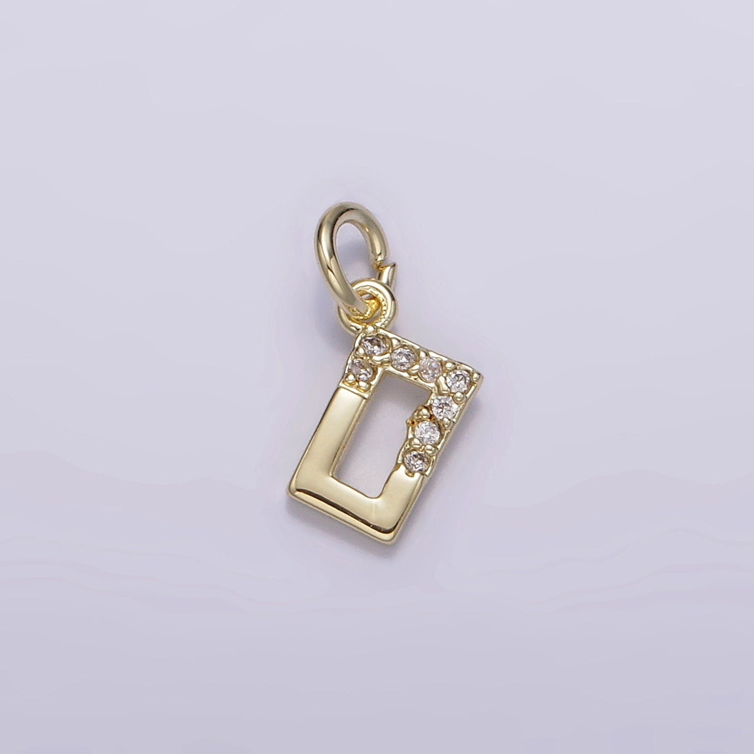14K Gold Filled Mini Open Rectangular Micro Paved CZ Add-On Charm | AG234