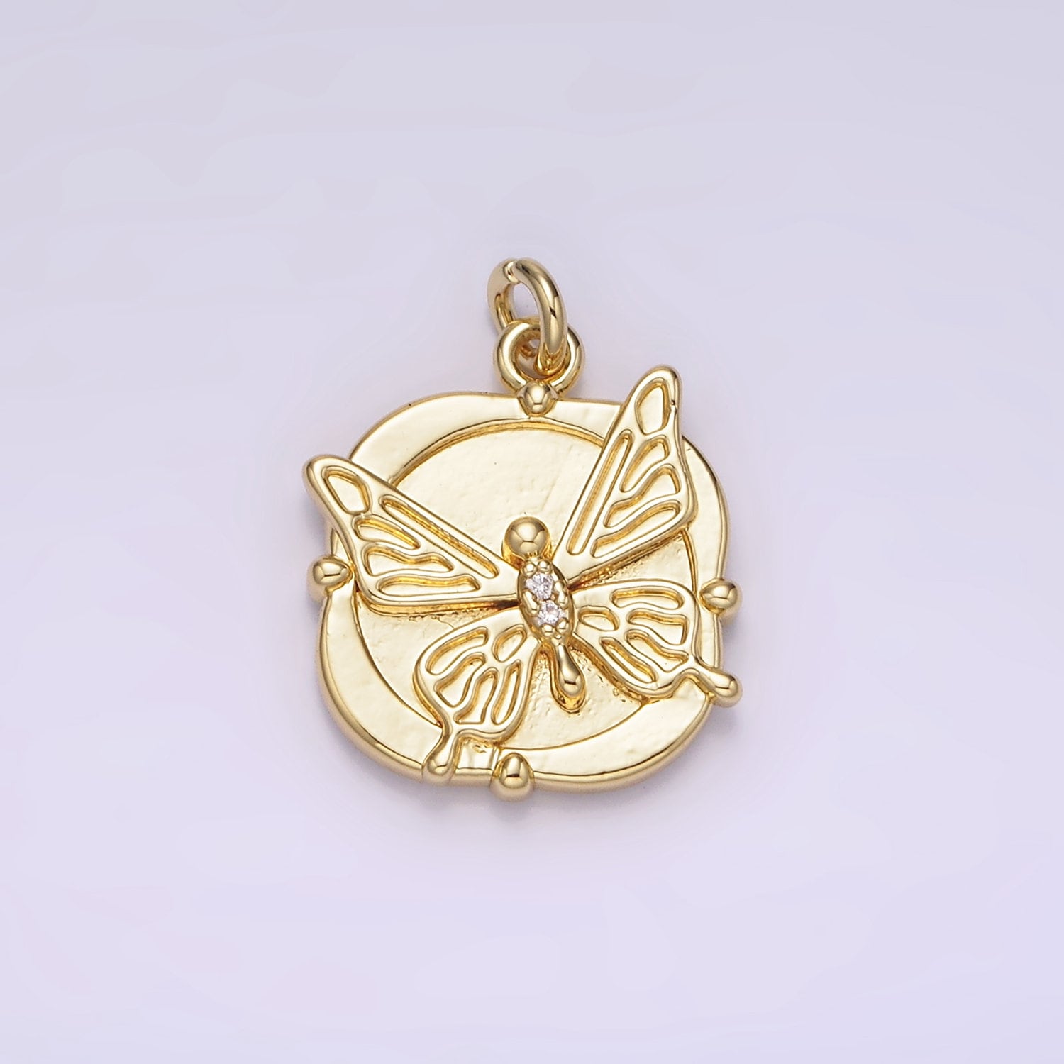 Gold Butterfly Charm Medallion Pendant, 14K Gold Filled Round Mariposa Charm For Jewelry Making | AG-309