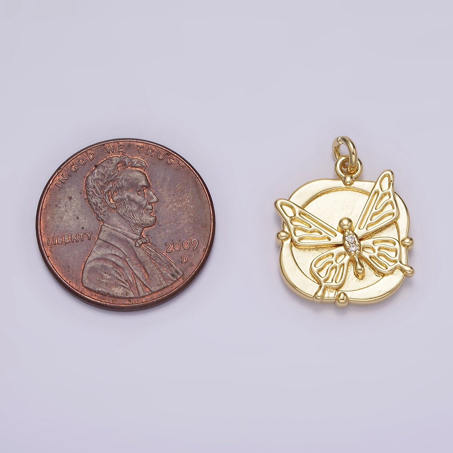 Gold Butterfly Charm Medallion Pendant, 14K Gold Filled Round Mariposa Charm For Jewelry Making | AG-309