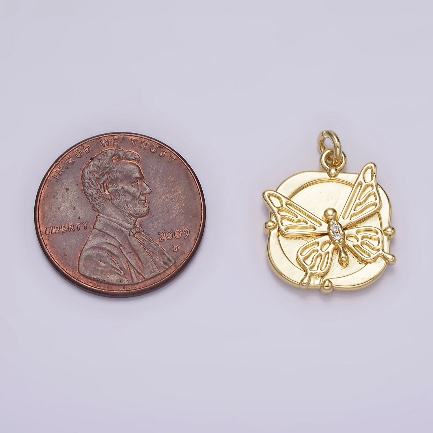 Gold Butterfly Charm Medallion Pendant, 14K Gold Filled Round Mariposa Charm For Jewelry Making | AG-309