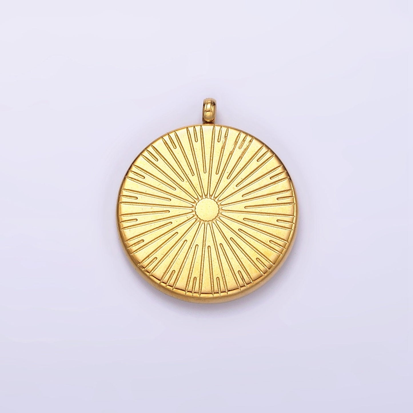 Stainless Steel Celestial Sun Crescent Moon Dotted Micro Paved CZ Double Sided Round Charm | P648