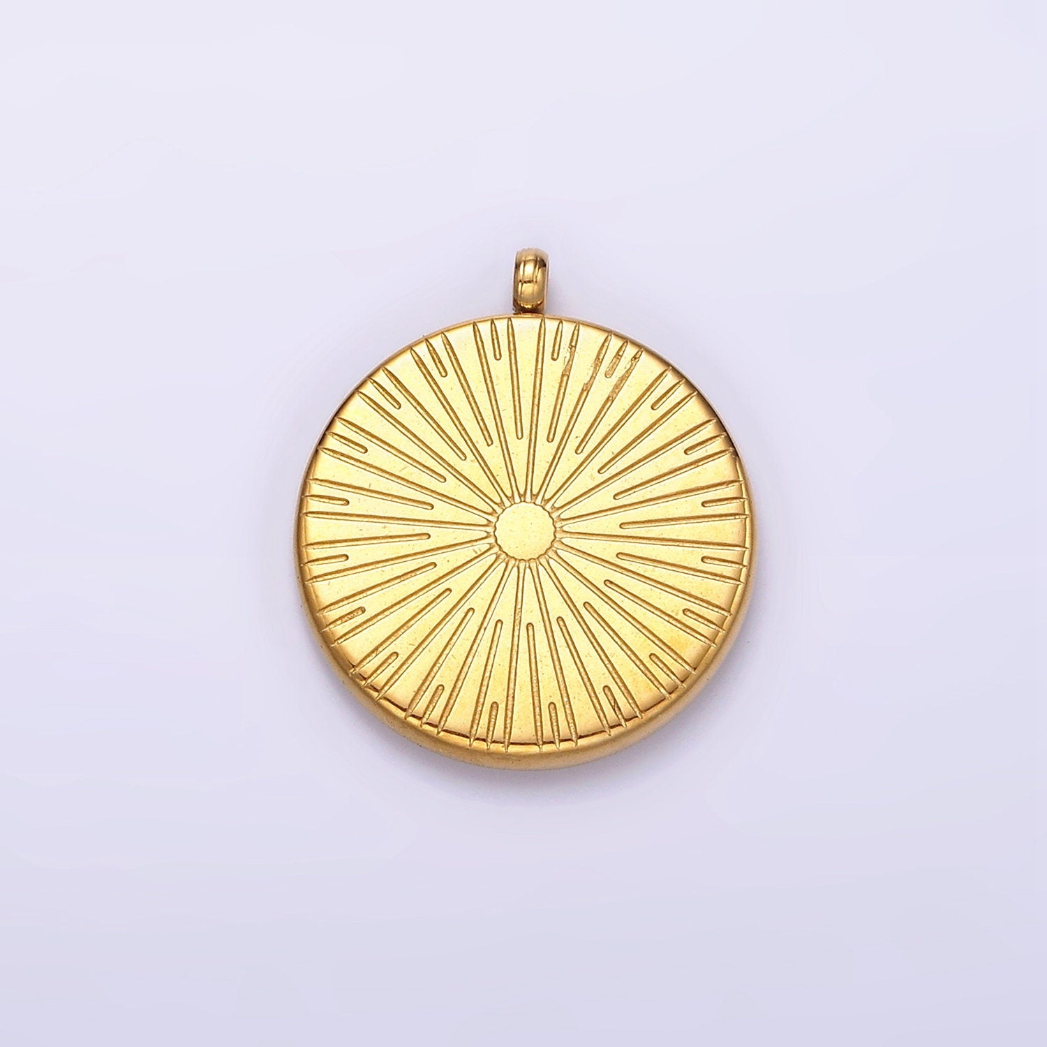 Stainless Steel Celestial Sun Crescent Moon Dotted Micro Paved CZ Double Sided Round Charm | P648