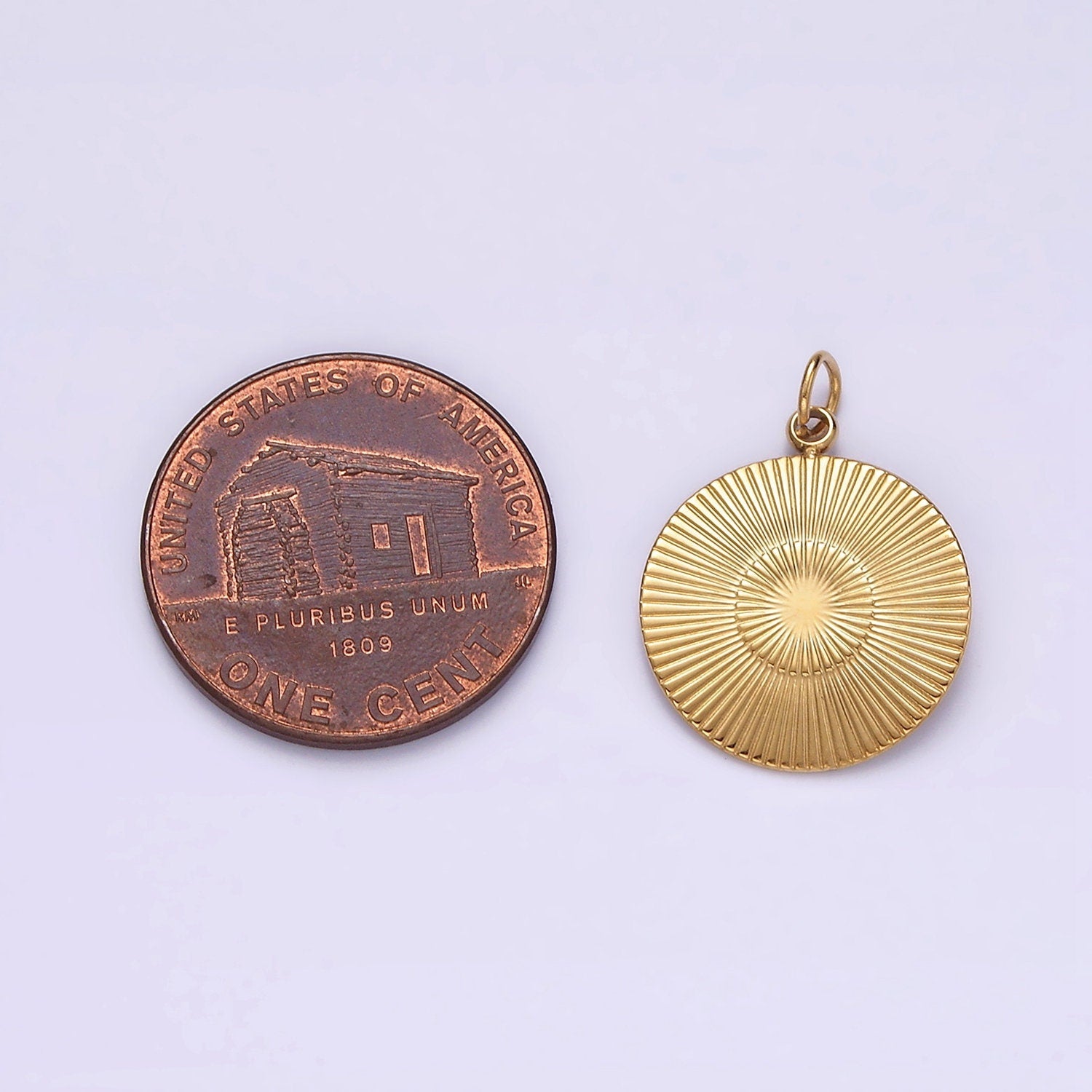 Stainless Steel Celestial Sun Ray Line-Textured Minimalists Round Medallion Charm | P628