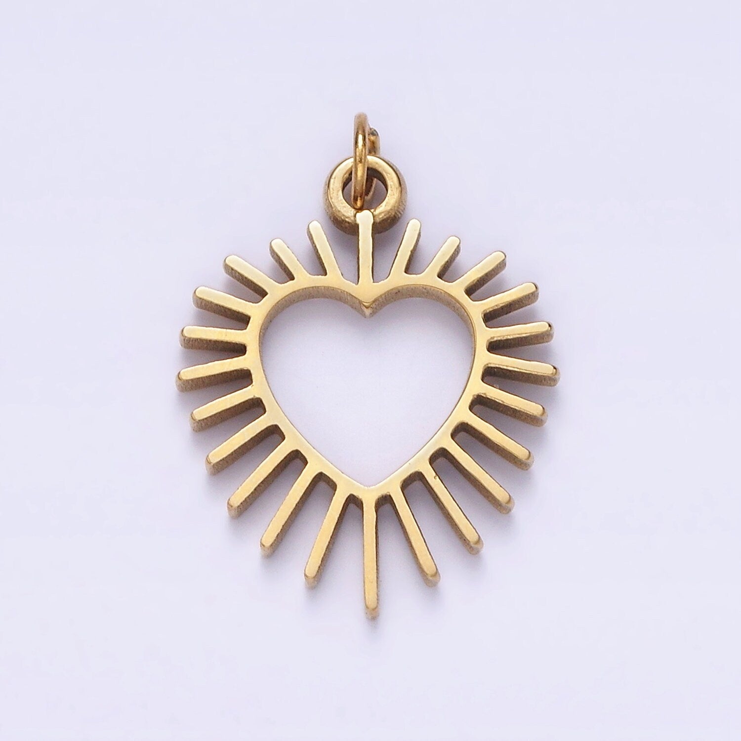 Stainless Steel Open Gold Heart Sun Ray Charm | P629