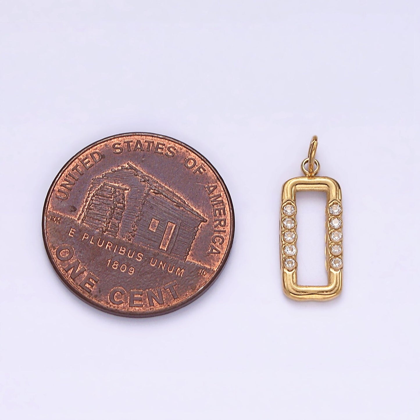 Stainless Steel Clear CZ Lined 14.5mm Open Rectangle Charm P-618