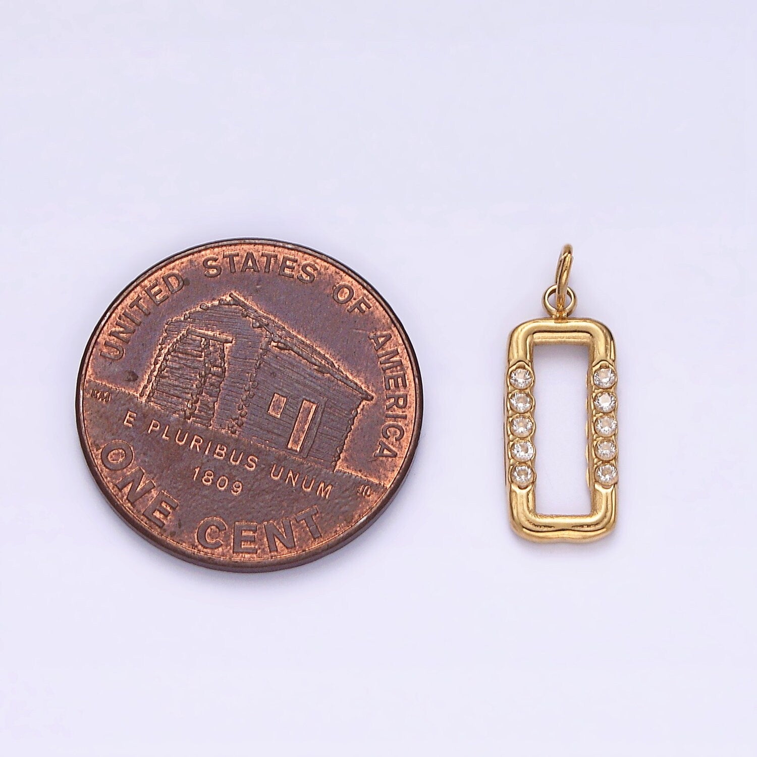 Stainless Steel Clear CZ Lined 14.5mm Open Rectangle Charm P-618