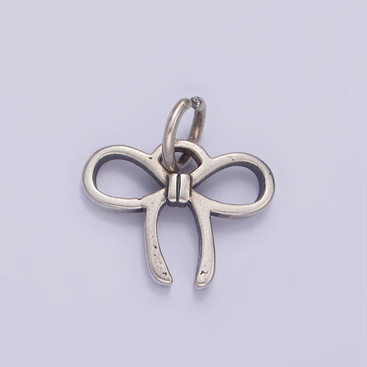 S925 Sterling Silver 15mm Ribbon Tie Minimalist Charm for Bracelet Necklace Earring Component Birthday Girl Jewelry Gift Idea | SL-375