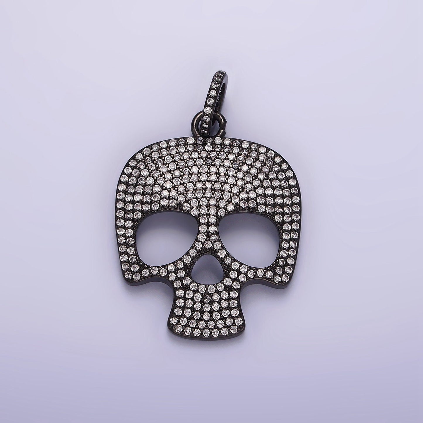 14K Gold Filled 40mm Skeleton Skull Clear Micro Paved CZ Charm in Black, Gold & Silver | AC845 - AC847