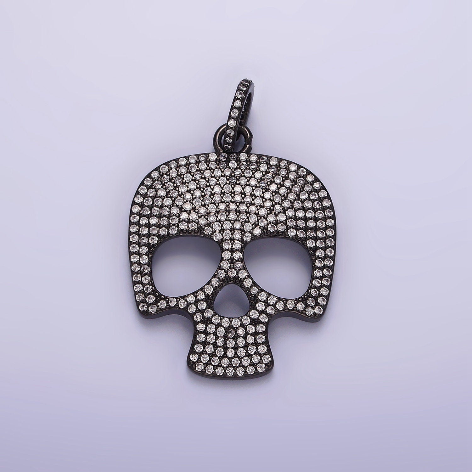 14K Gold Filled 40mm Skeleton Skull Clear Micro Paved CZ Charm in Black, Gold & Silver | AC845 - AC847