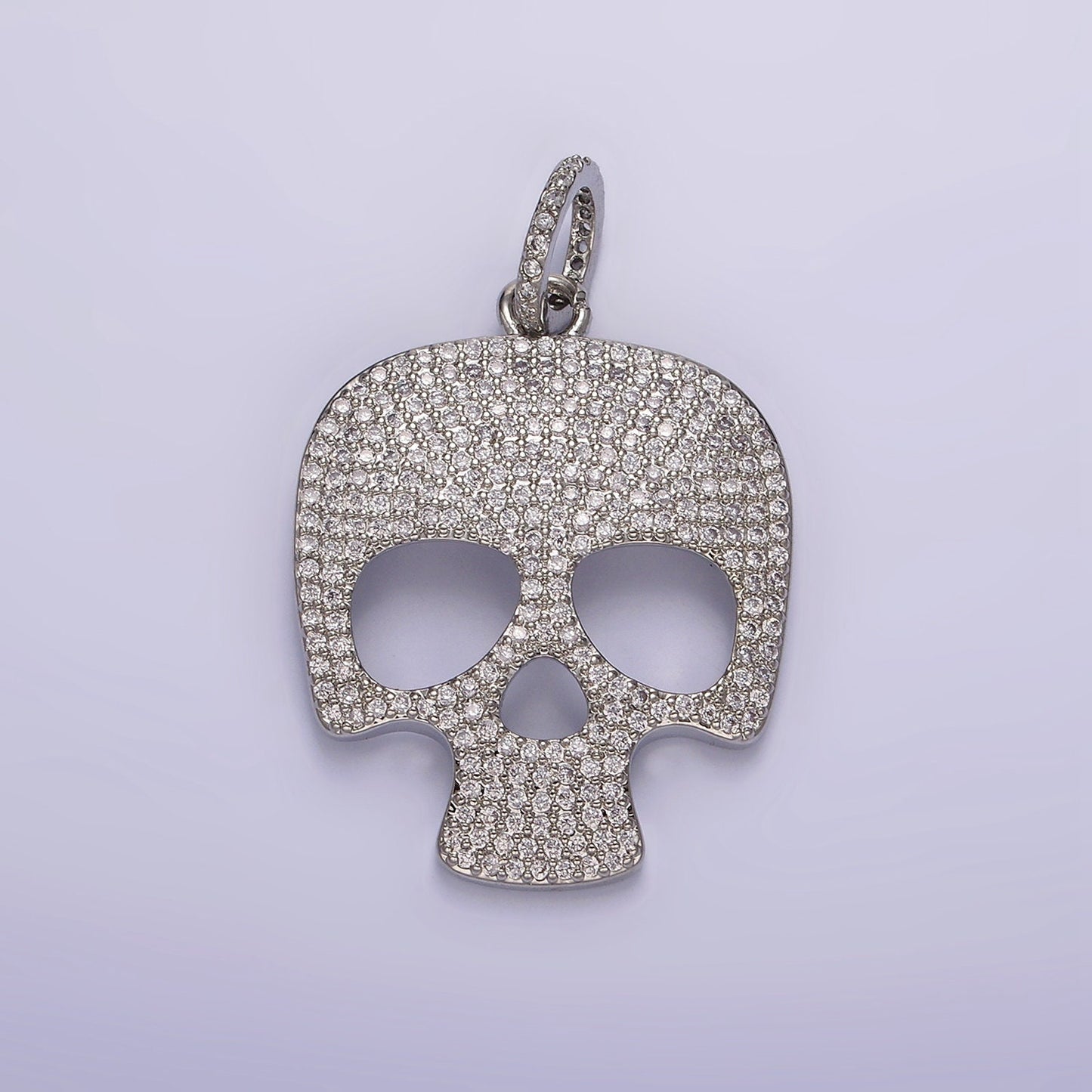 14K Gold Filled 40mm Skeleton Skull Clear Micro Paved CZ Charm in Black, Gold & Silver | AC845 - AC847