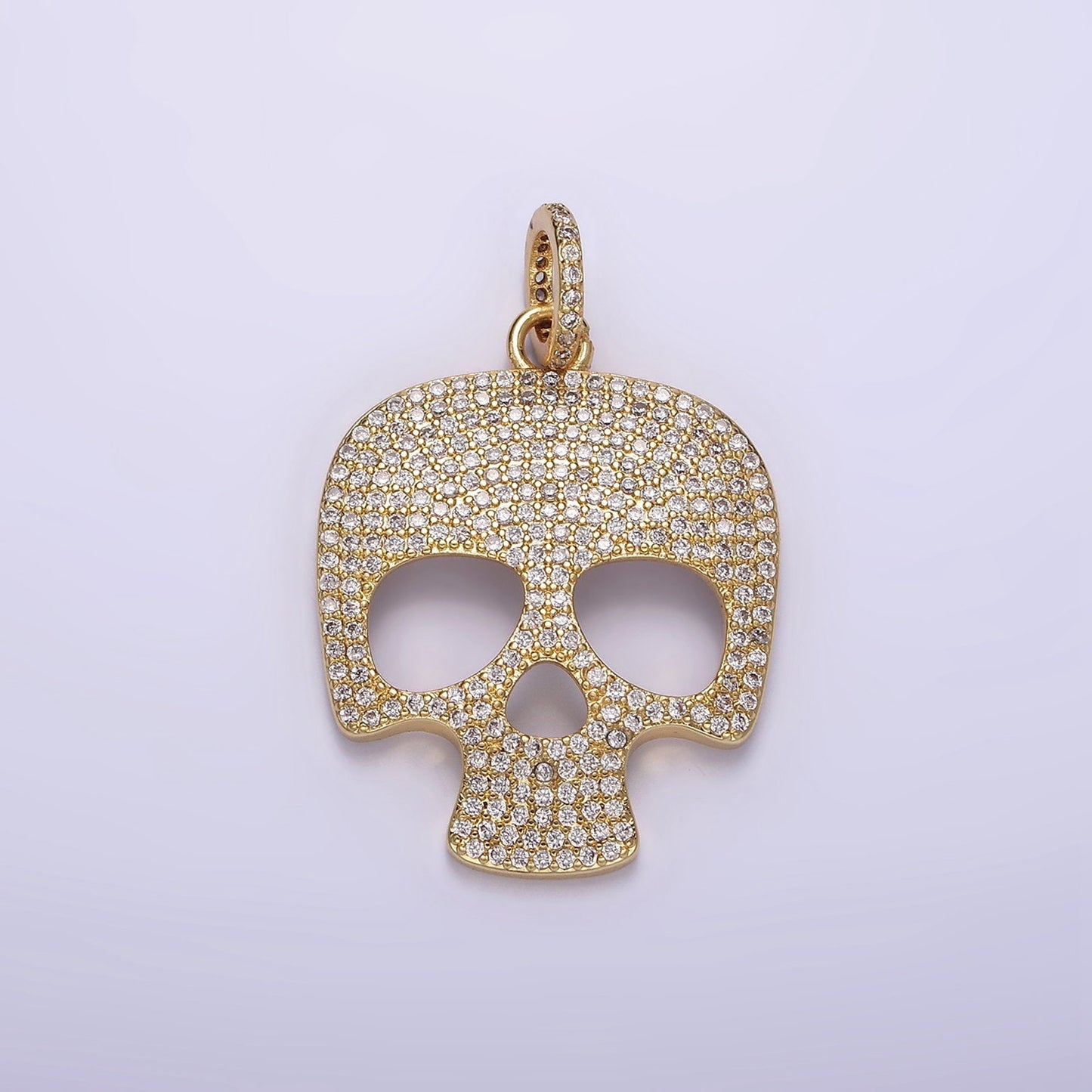 14K Gold Filled 40mm Skeleton Skull Clear Micro Paved CZ Charm in Black, Gold & Silver | AC845 - AC847