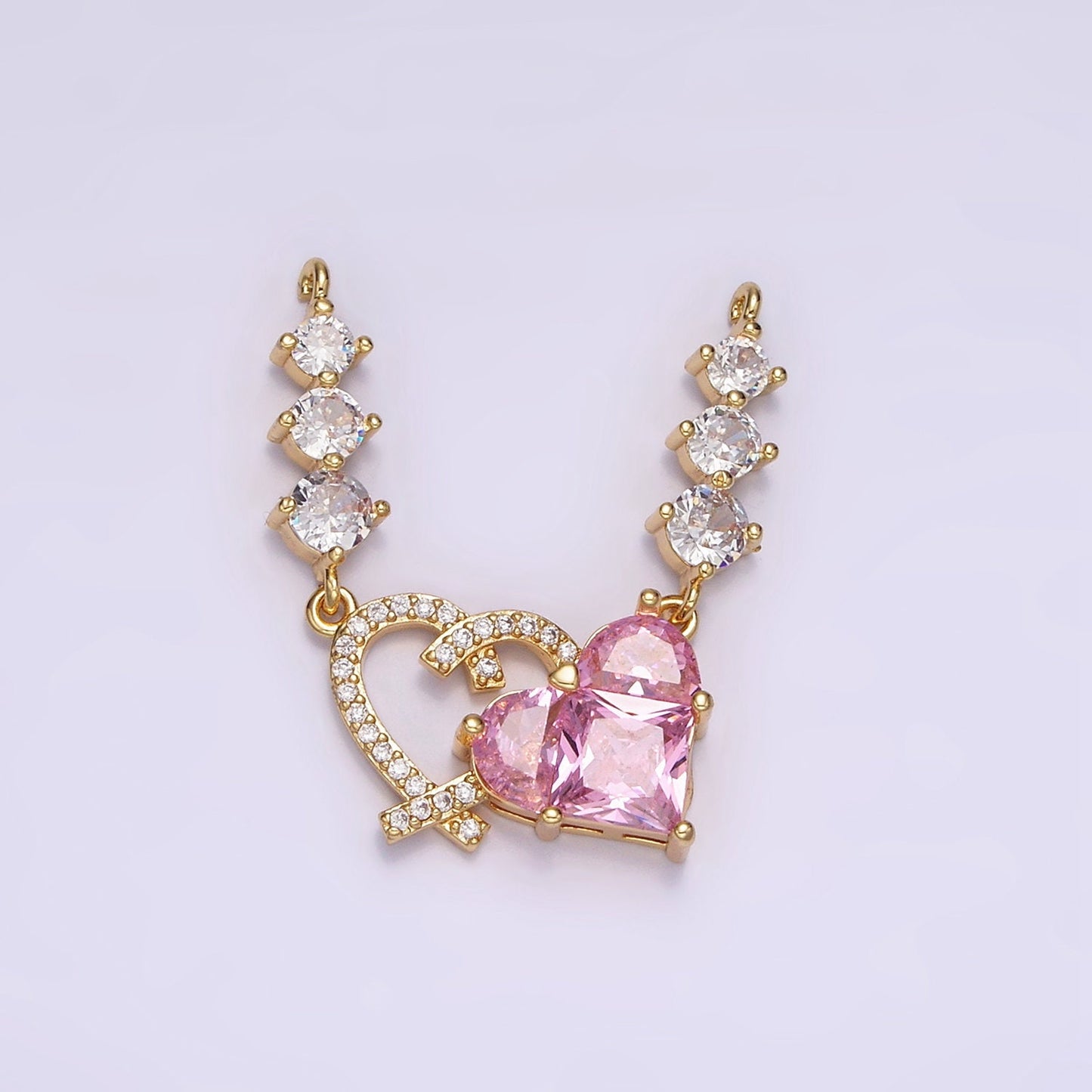 14K Gold Filled Pink CZ Faceted Micro Paved Open Heart Triple CZ Connector in Gold & Silver for Necklace Link Connector Necklace | G082 G083