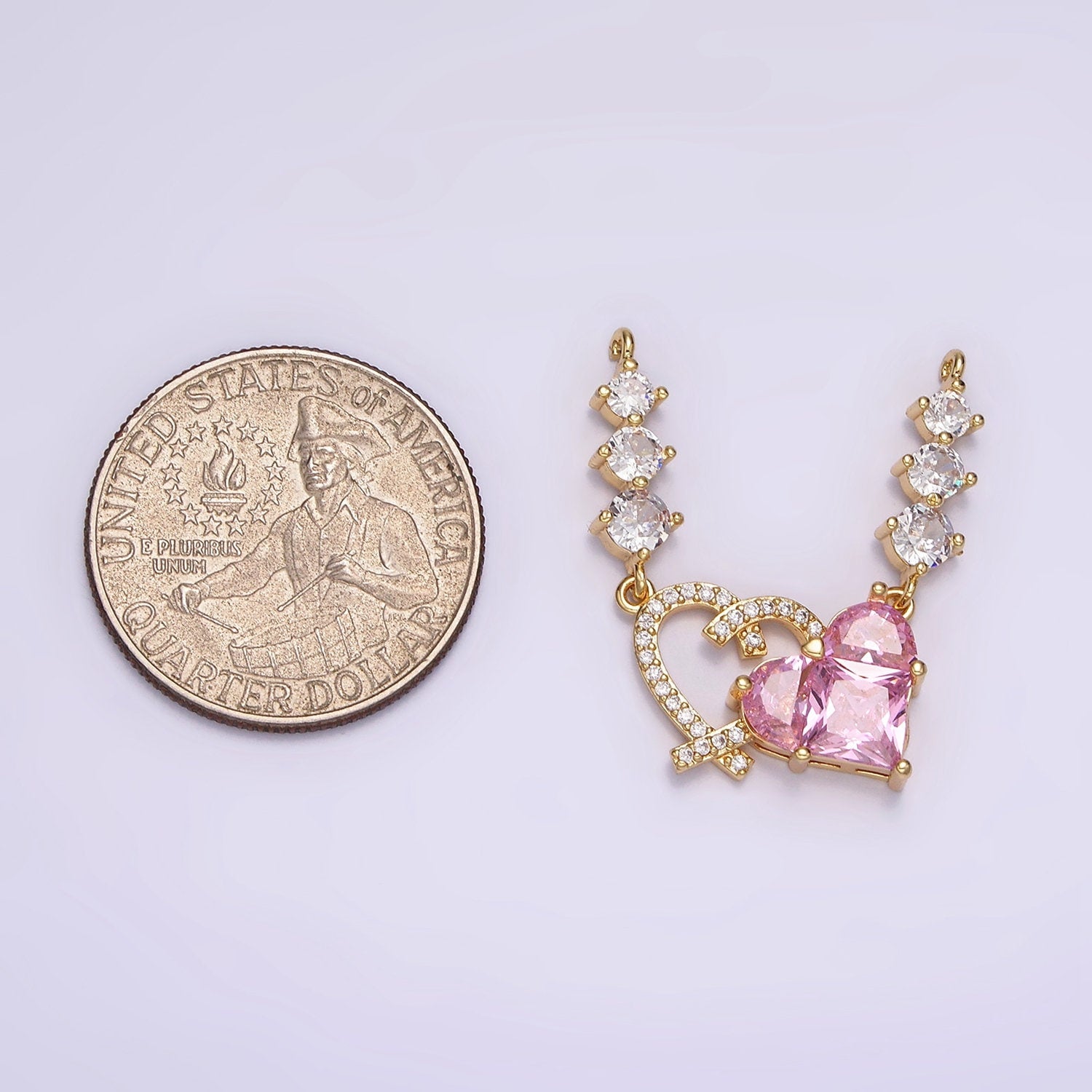 14K Gold Filled Pink CZ Faceted Micro Paved Open Heart Triple CZ Connector in Gold & Silver for Necklace Link Connector Necklace | G082 G083