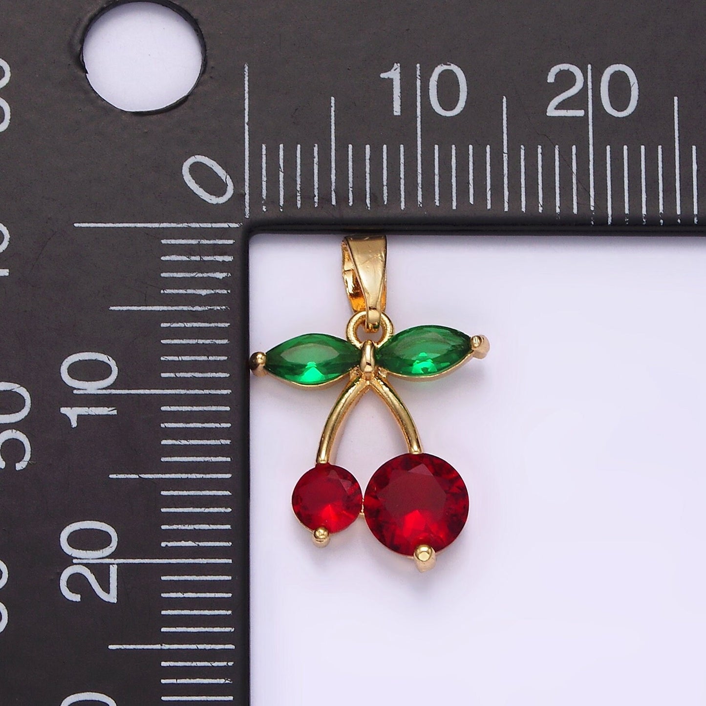 Mini CZ Ruby Red Zirconia Cherry Charm, Emerald Cubic Necklace Charm, Cherries 14K gold Filled Pendant , Jewelry for Bracelet N1831
