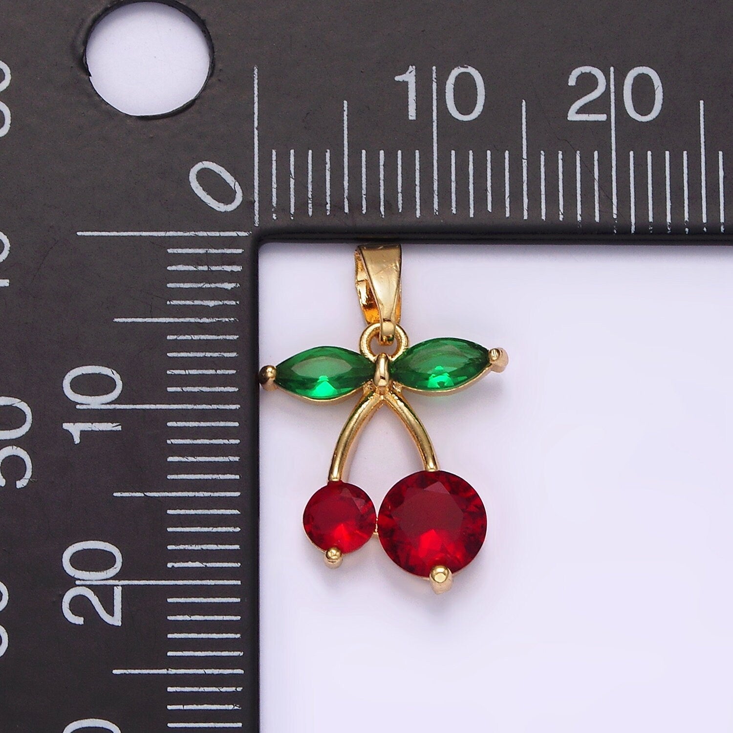 Mini CZ Ruby Red Zirconia Cherry Charm, Emerald Cubic Necklace Charm, Cherries 14K gold Filled Pendant , Jewelry for Bracelet N1831