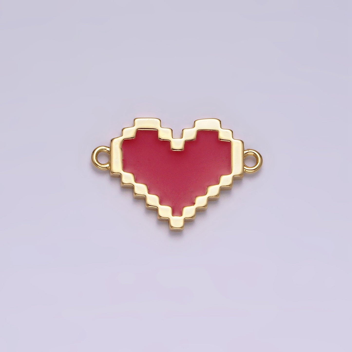 14K Gold Filled Red, White Enamel Pixelated Heart Connector | G116 G117