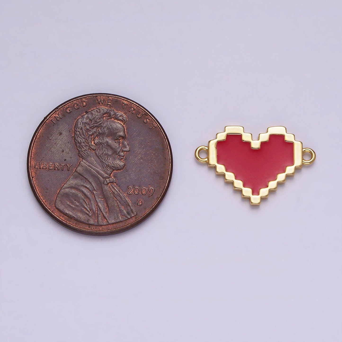 14K Gold Filled Red, White Enamel Pixelated Heart Connector | G116 G117