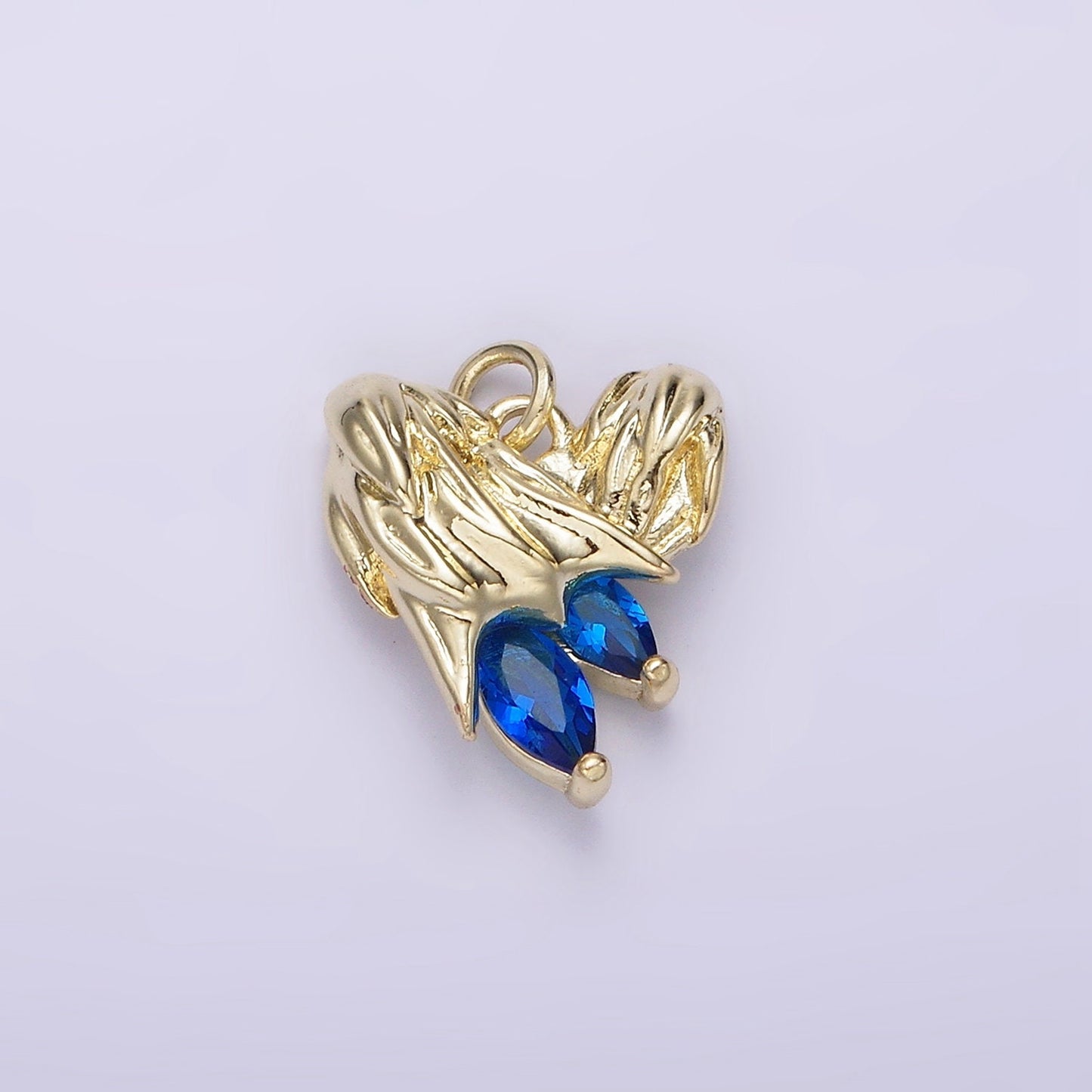 14K Gold Filled Blue, Clear Teardrop CZ Abstract Textured Heart Angel Wing Charm | AC902 AC903
