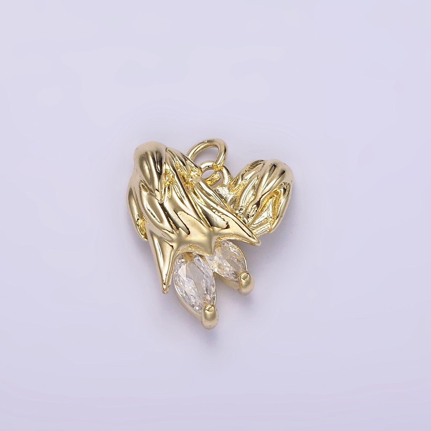 14K Gold Filled Blue, Clear Teardrop CZ Abstract Textured Heart Angel Wing Charm | AC902 AC903