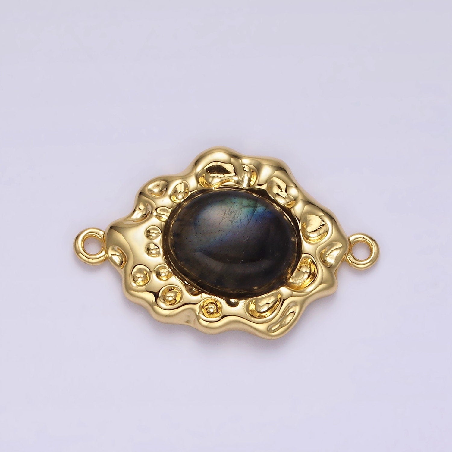 14K Gold Filled Labradorite Cabochon Dotted Abstract Connector | G897
