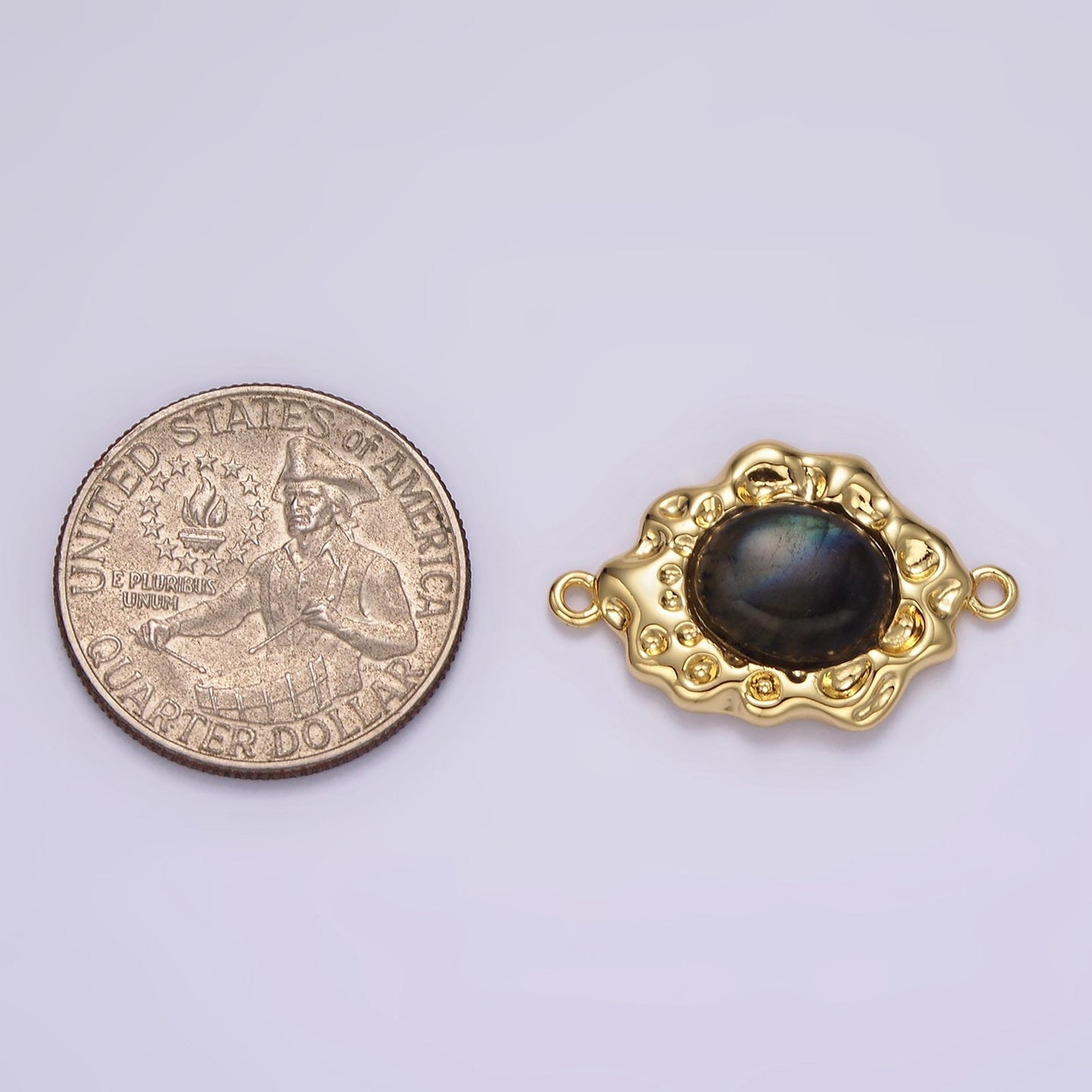 14K Gold Filled Labradorite Cabochon Dotted Abstract Connector | G897