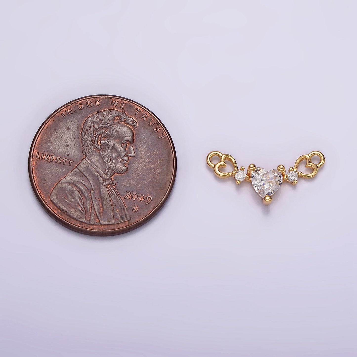 Mini Gold Clear CZ Double Open Heart Charm Connector for Bracelet Necklace Link Connector | G099