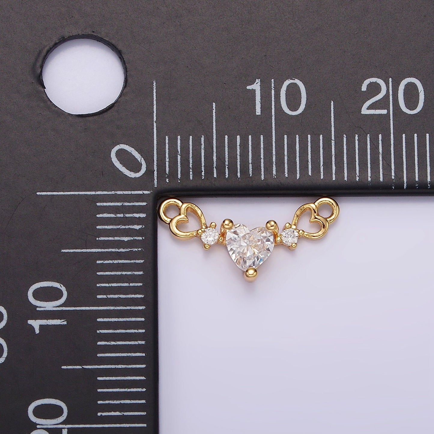 Mini Gold Clear CZ Double Open Heart Charm Connector for Bracelet Necklace Link Connector | G099