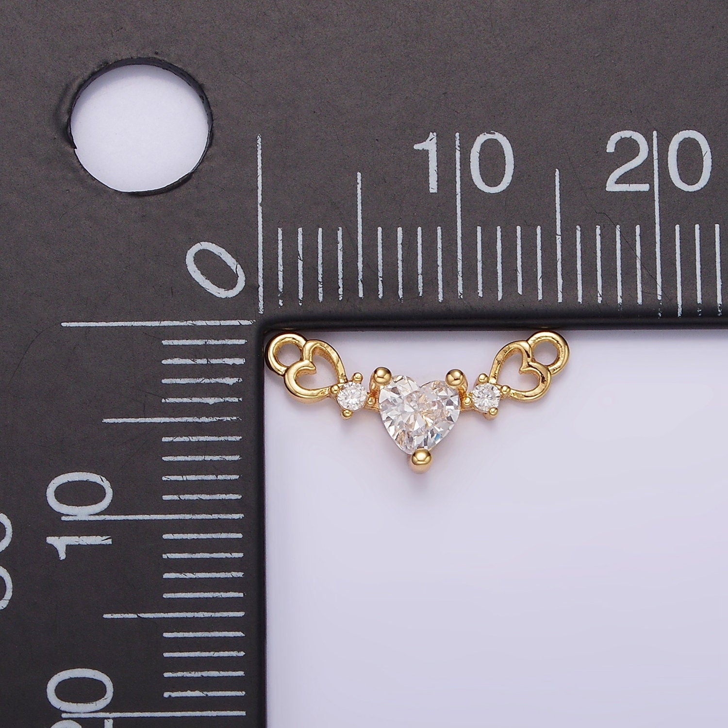 Mini Gold Clear CZ Double Open Heart Charm Connector for Bracelet Necklace Link Connector | G099