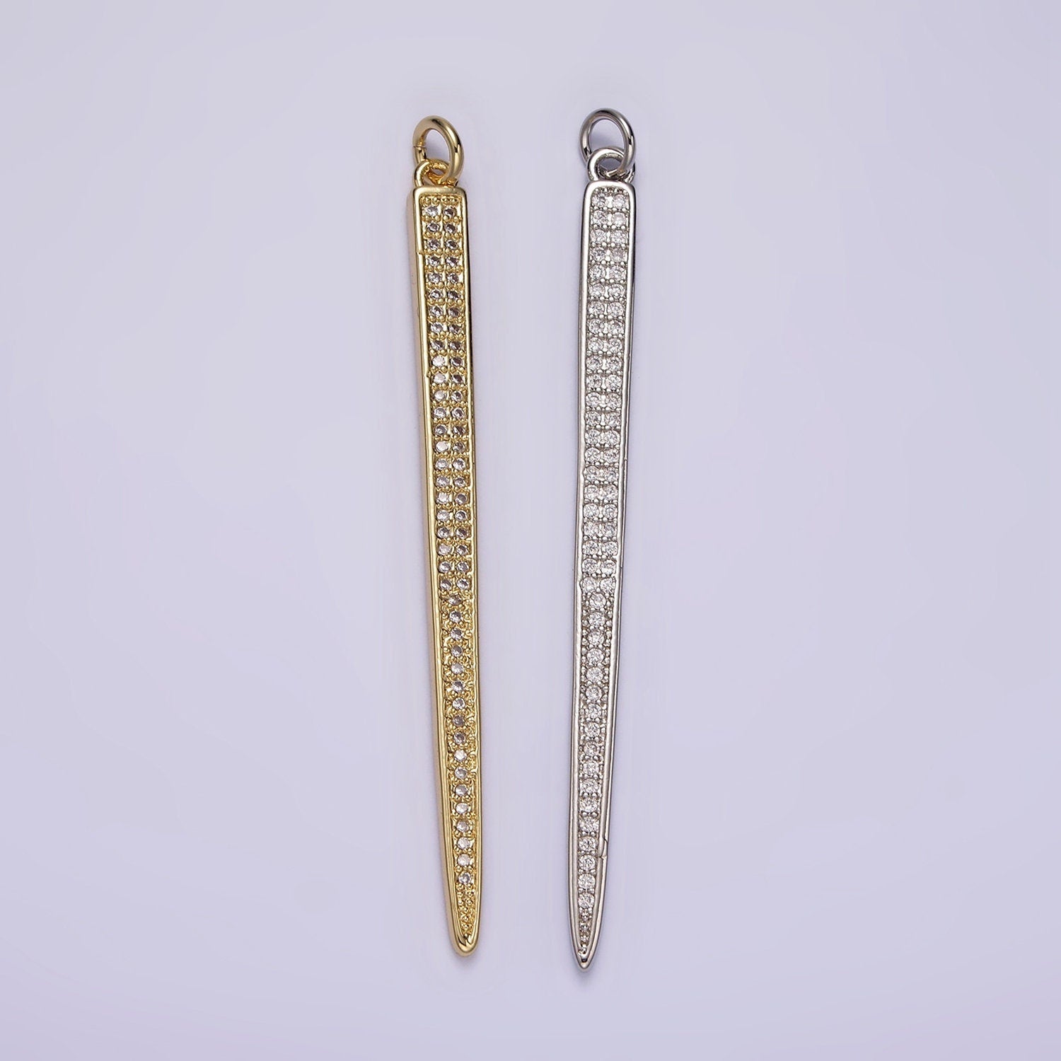 14K Gold Filled 55.5mm Clear Micro Paved CZ Linear Bar Charm in Silver & Gold | AG385 AG386