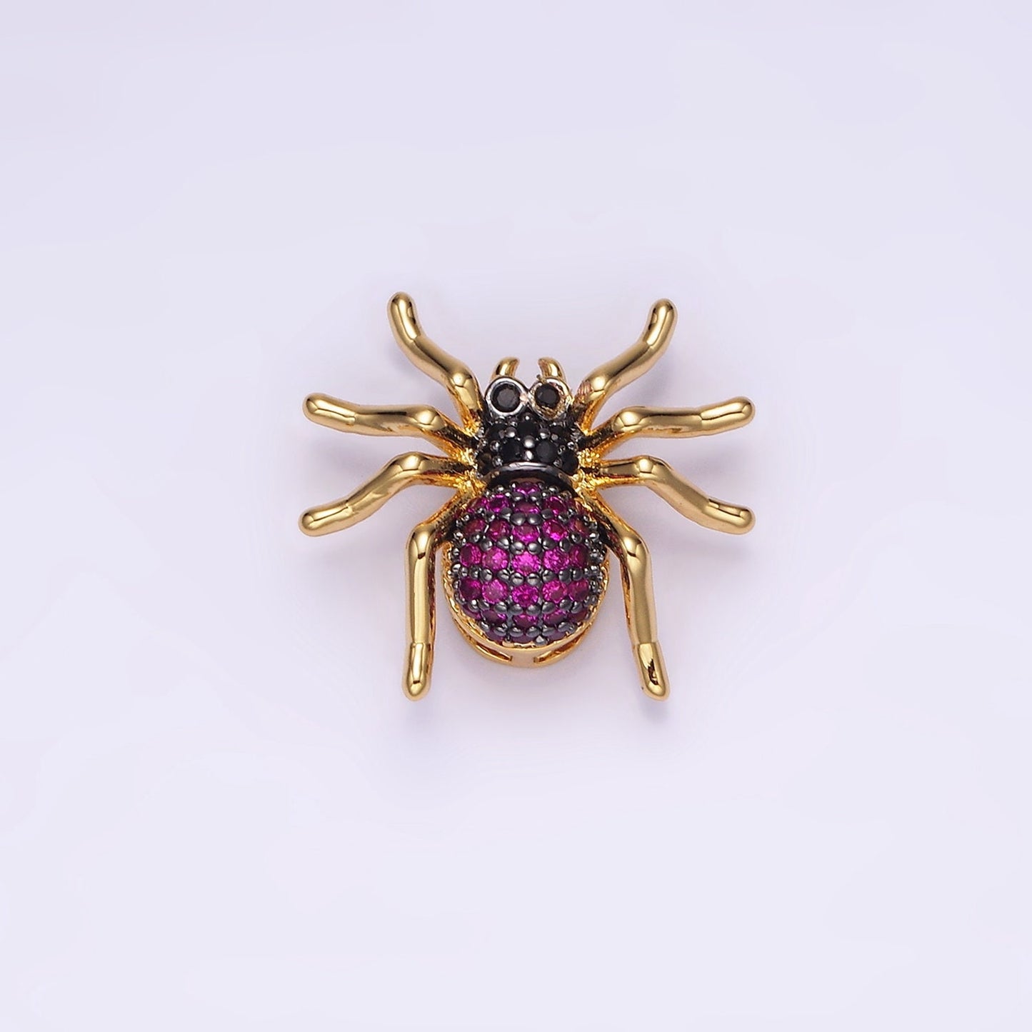 1x Mini Gold CZ Spider Charms Fuschia Cubic Zirconia Halloween Jewelry Inspired Pendant for Emo Bracelet Necklace Component N1845