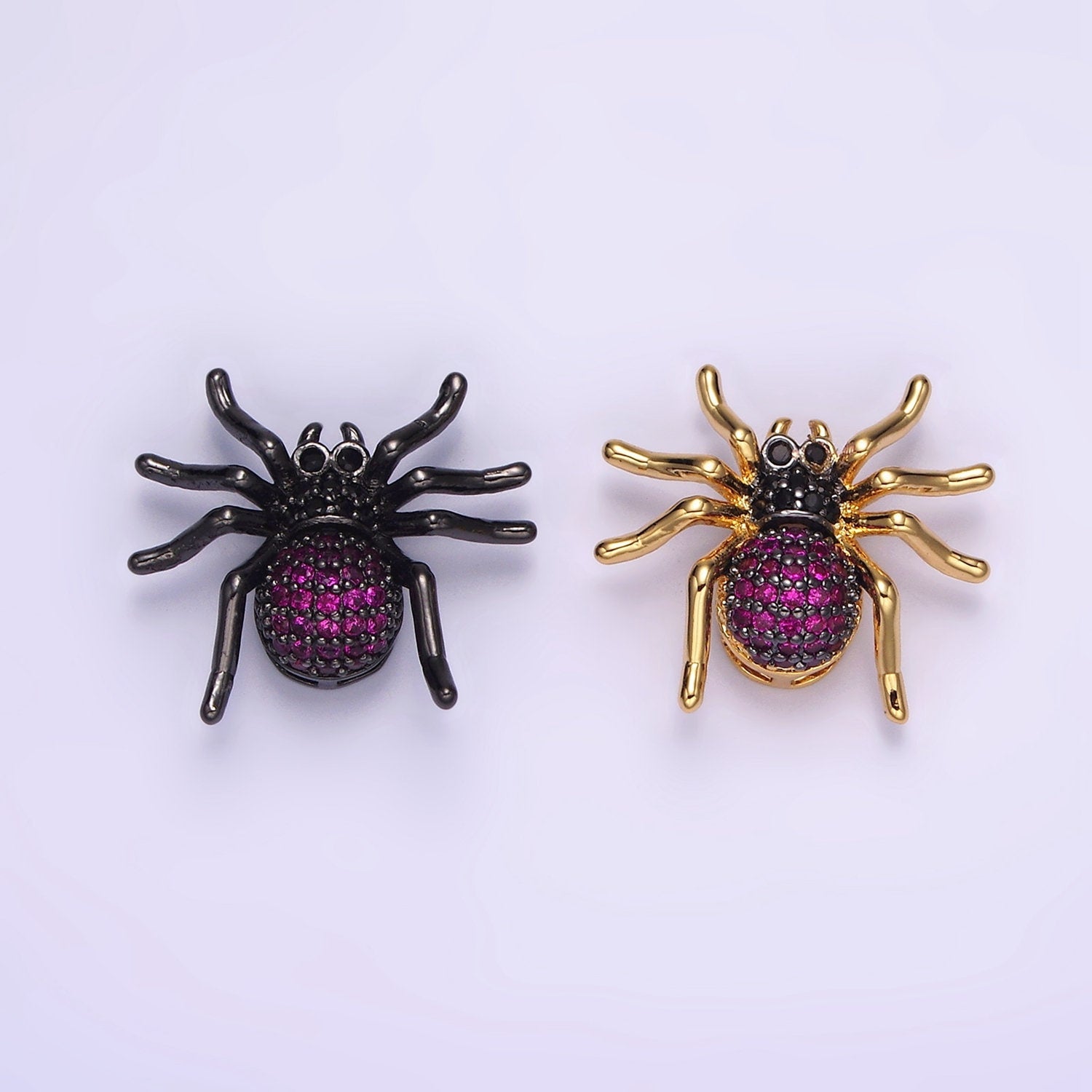 1x Mini Gold CZ Spider Charms Fuschia Cubic Zirconia Halloween Jewelry Inspired Pendant for Emo Bracelet Necklace Component N1845