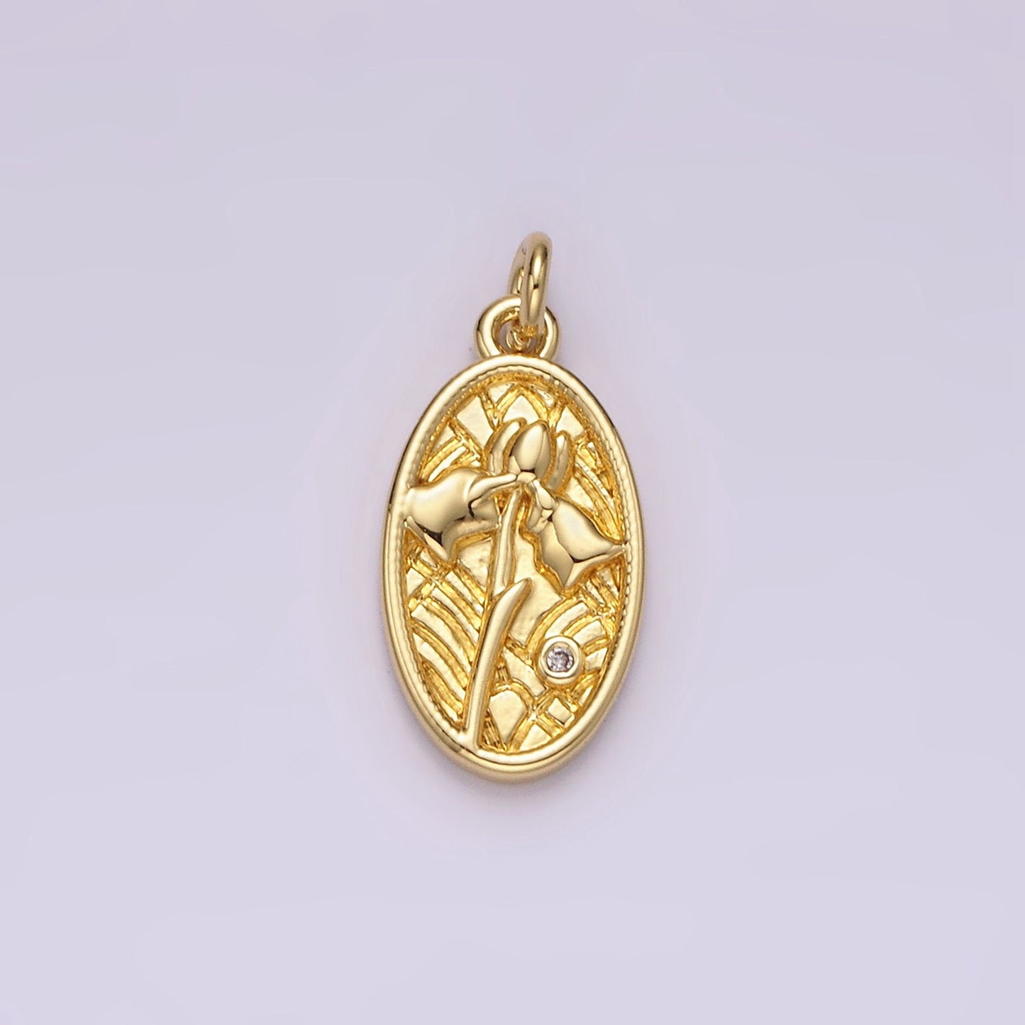 Mini Oval Charm 14K Gold Filled Tulip April Birth Flower Personalized Charm for bracelet necklace supply | AG782