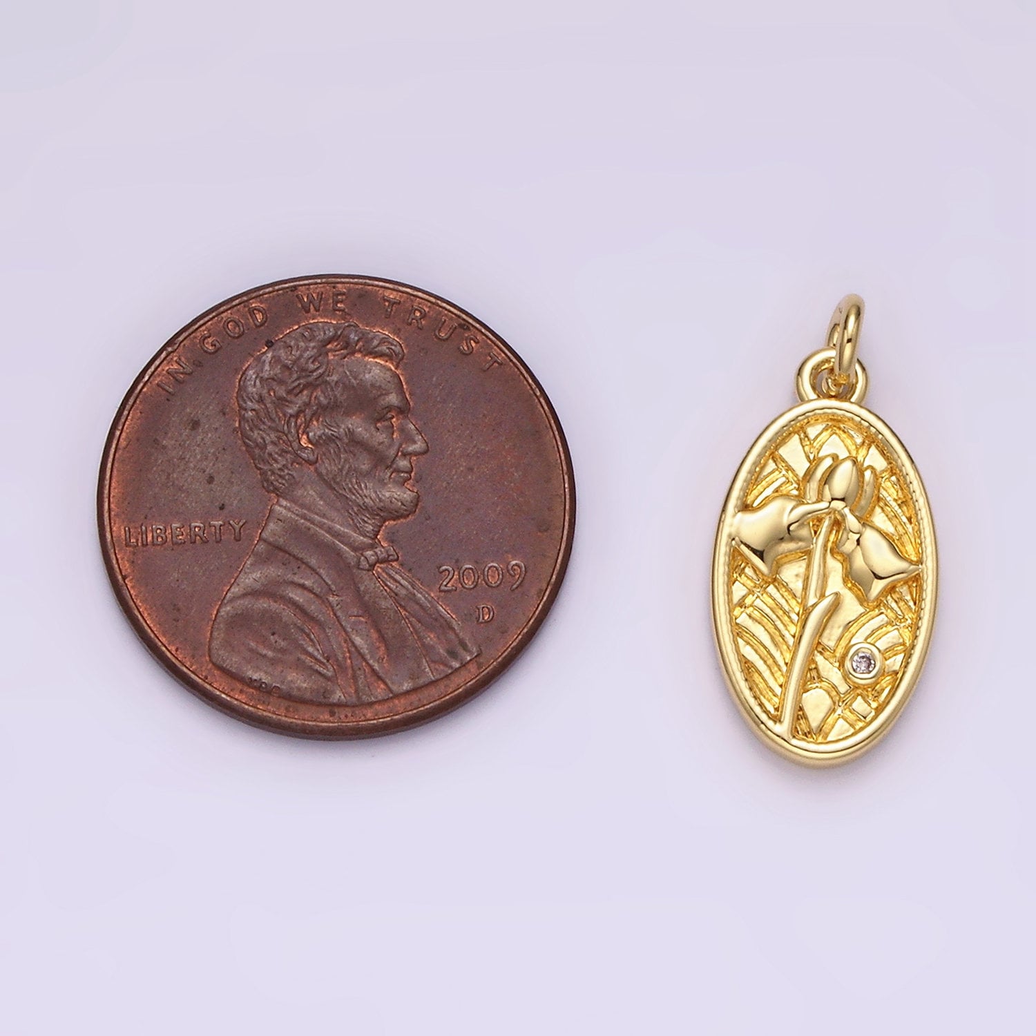 Mini Oval Charm 14K Gold Filled Tulip April Birth Flower Personalized Charm for bracelet necklace supply | AG782