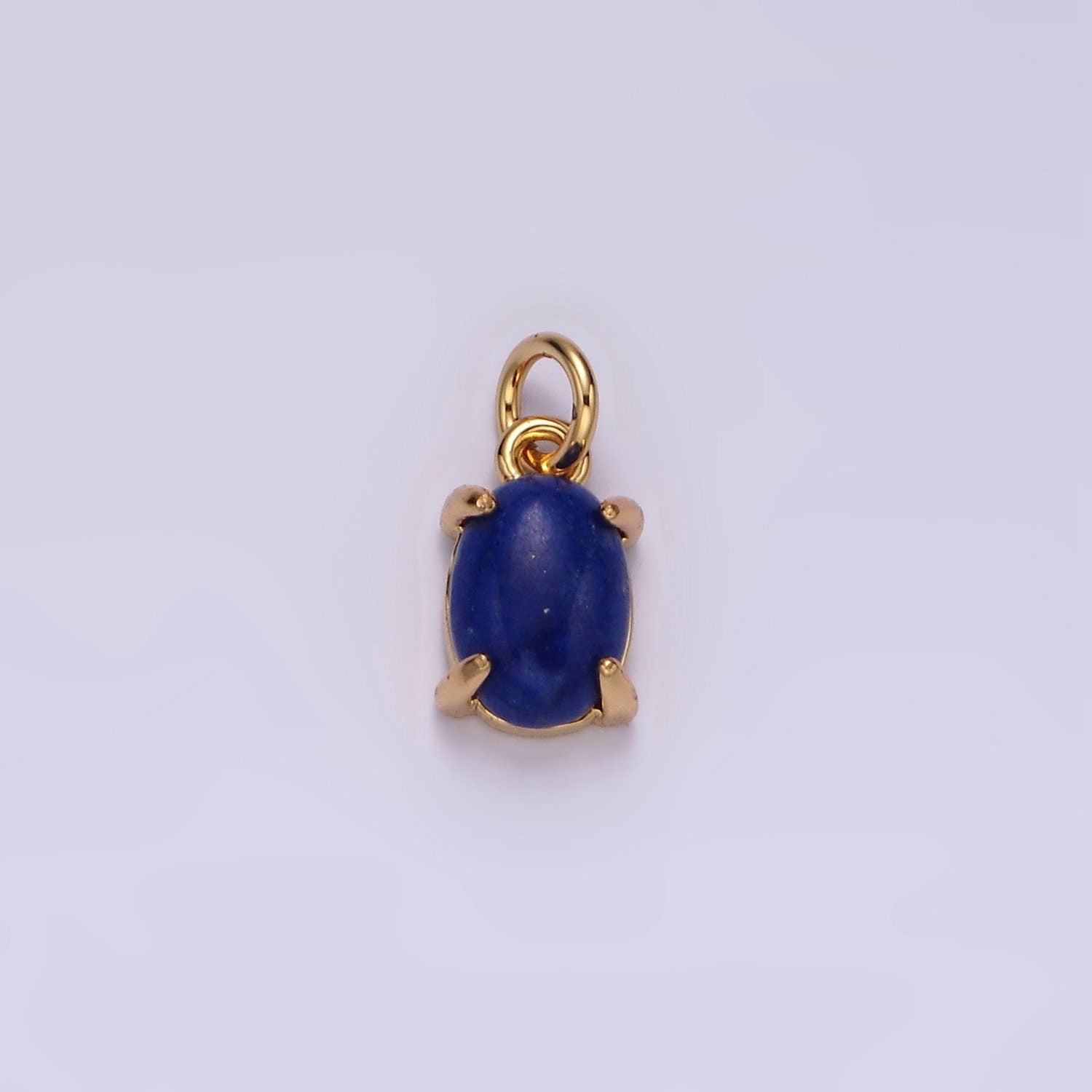 16K Gold Filled Lapis Lazuli, Citrine Gemstone Oval, Round Claw Frame Charm | AC853 - AC855