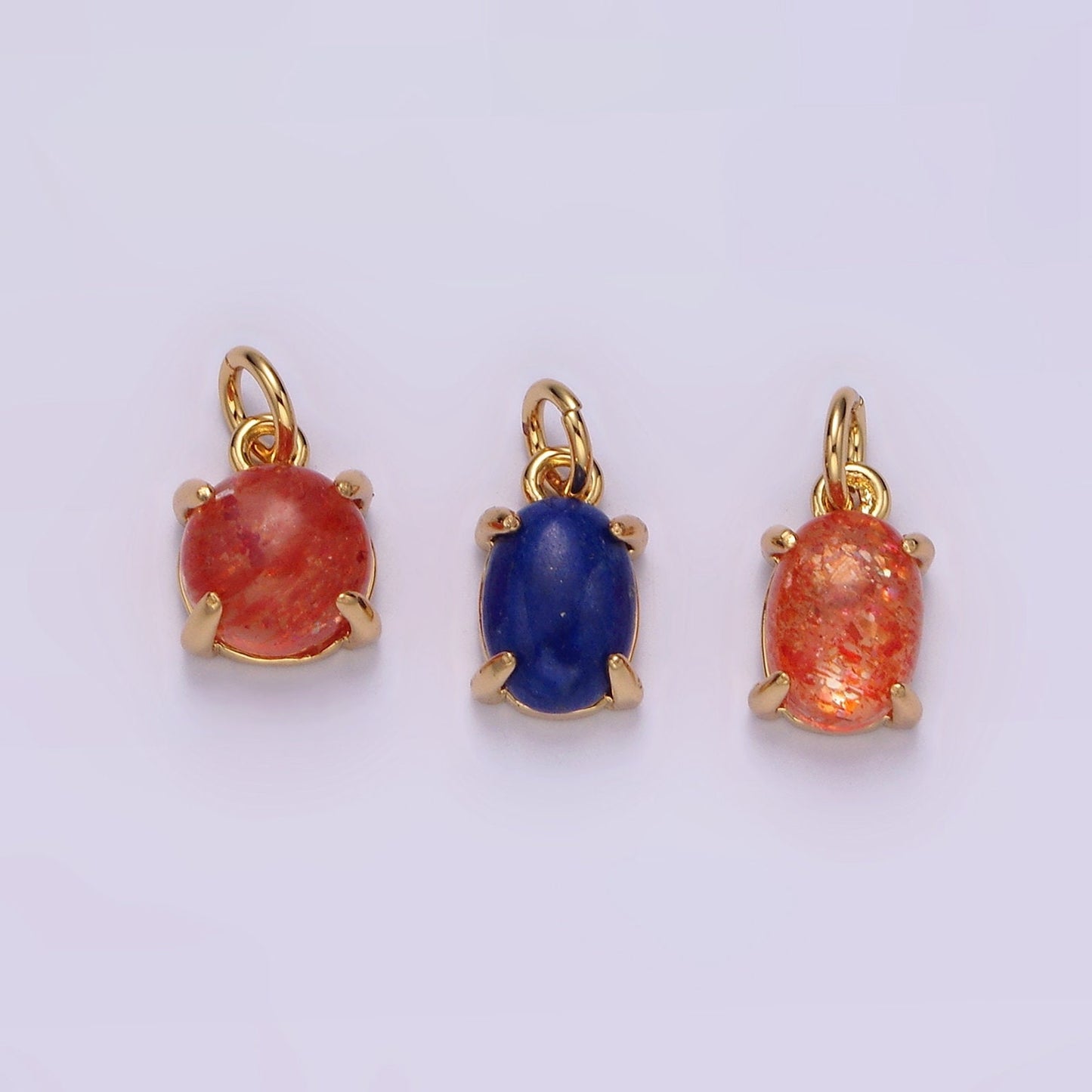 16K Gold Filled Lapis Lazuli, Citrine Gemstone Oval, Round Claw Frame Charm | AC853 - AC855