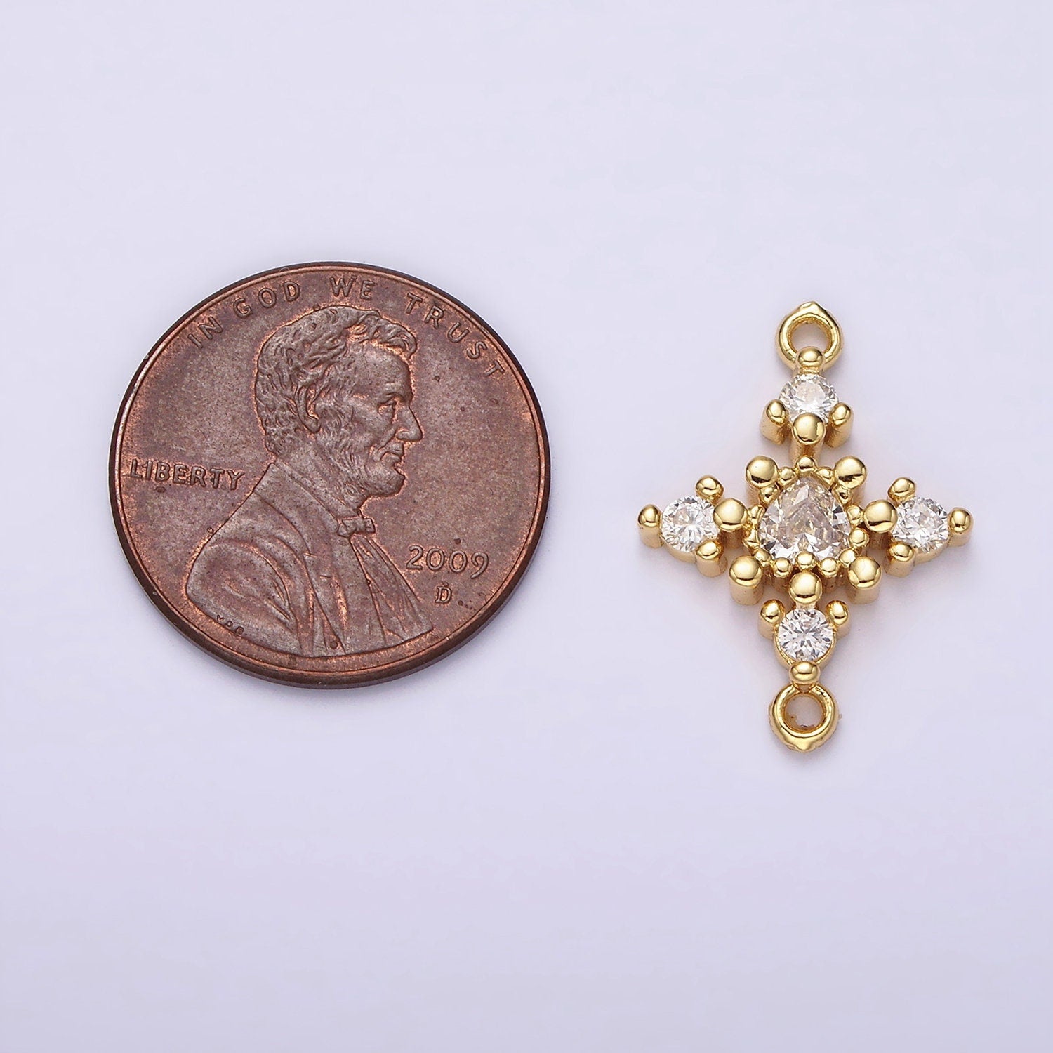 14K Gold Filled Clear CZ Heart Dotted Open Rhombus Celestial Star Connector | G790