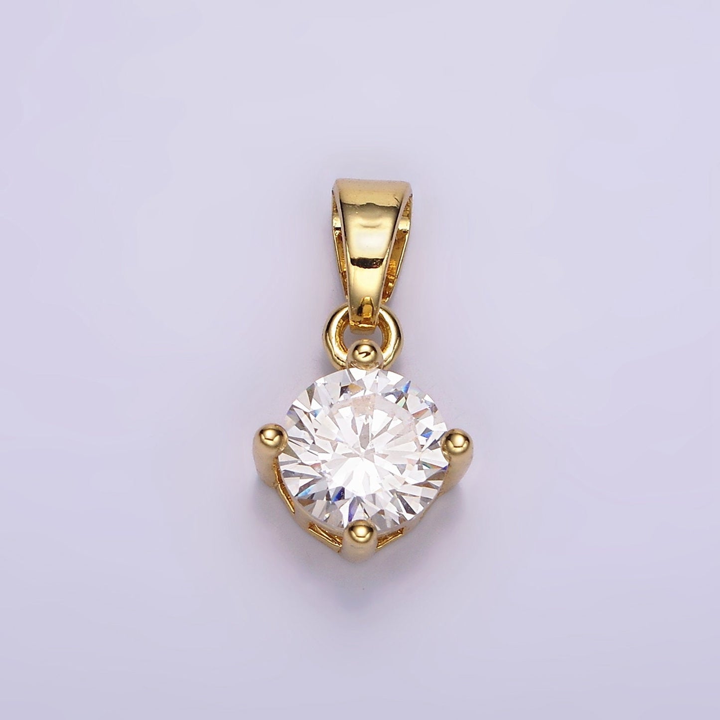 16K Gold Filled Round CZ Birthstone Personalized Solitaire Pendant | N1924 - N1935