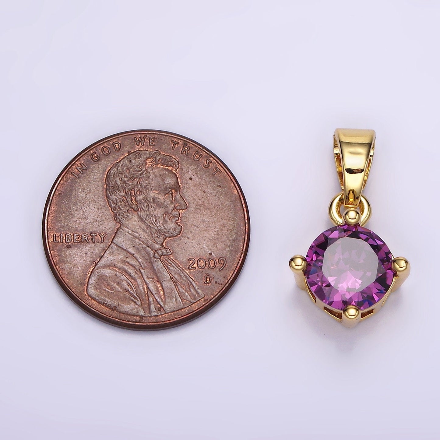 16K Gold Filled Round CZ Birthstone Personalized Solitaire Pendant | N1924 - N1935