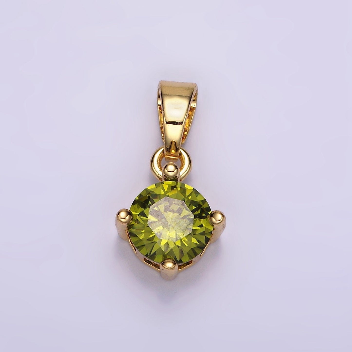 16K Gold Filled Round CZ Birthstone Personalized Solitaire Pendant | N1924 - N1935