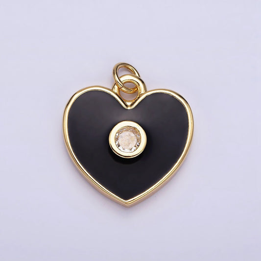 16K Gold Filled Mini Black Enamel CZ Heart Add-On Charm for Bracelet Necklace Earring Component | AC1170