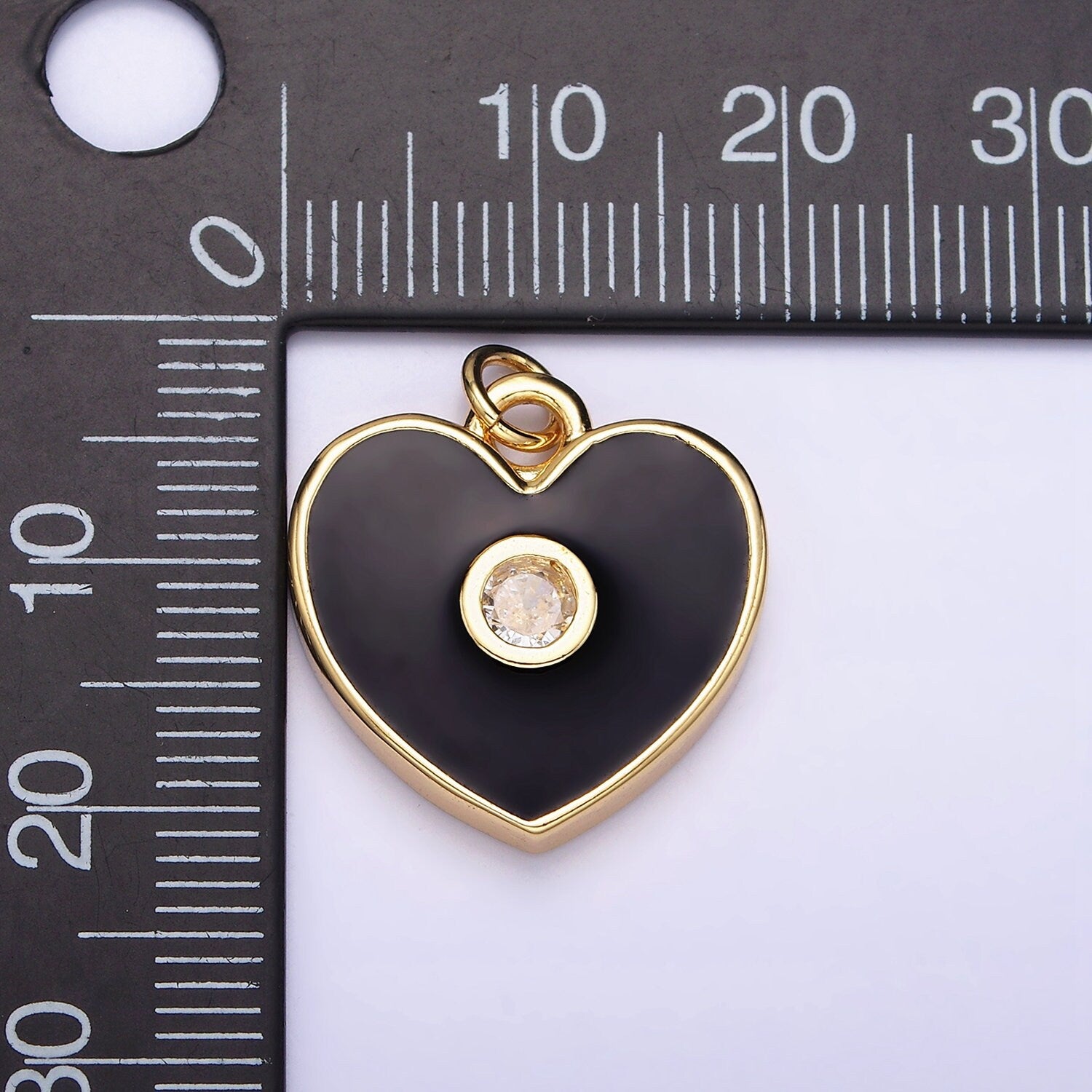 16K Gold Filled Mini Black Enamel CZ Heart Add-On Charm for Bracelet Necklace Earring Component | AC1170