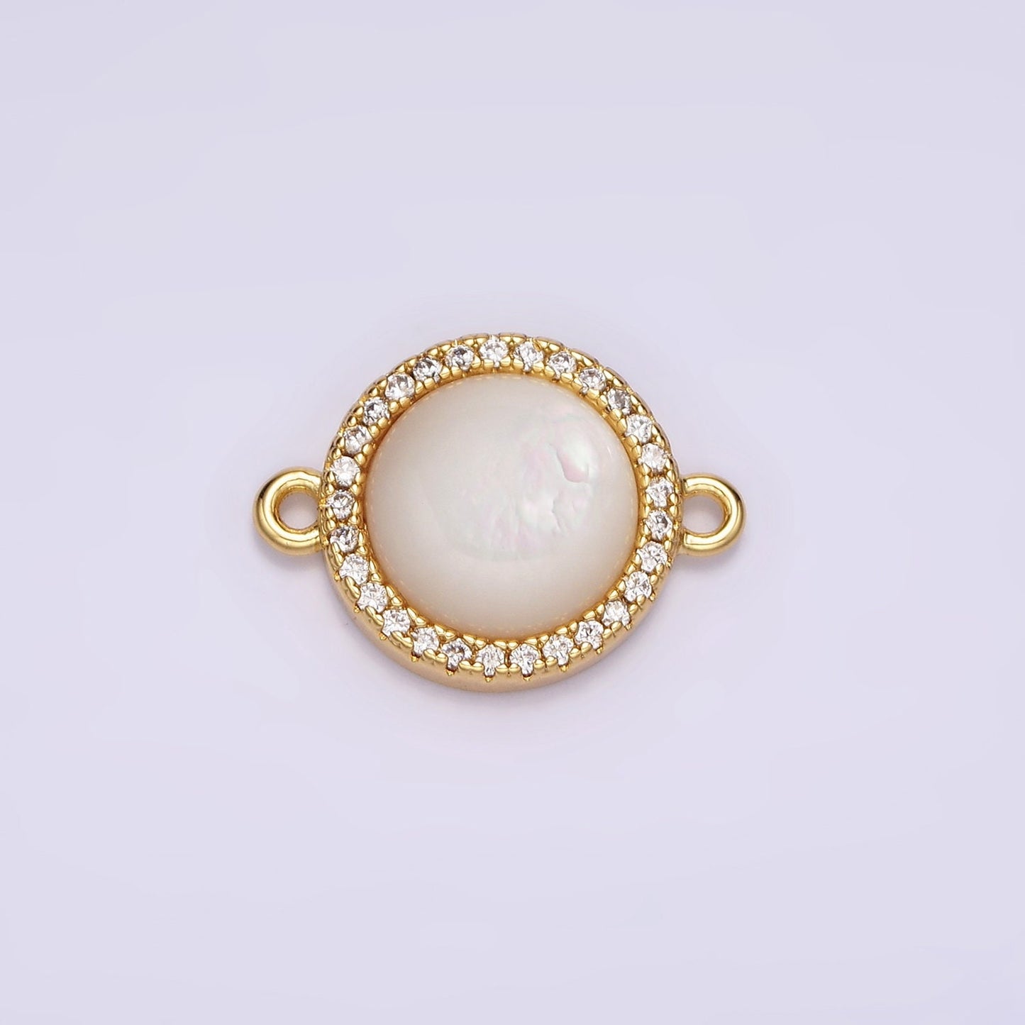 14K Gold Filled Round Moonstone Gemstone Micro Paved CZ 13mm Round Connector | G118