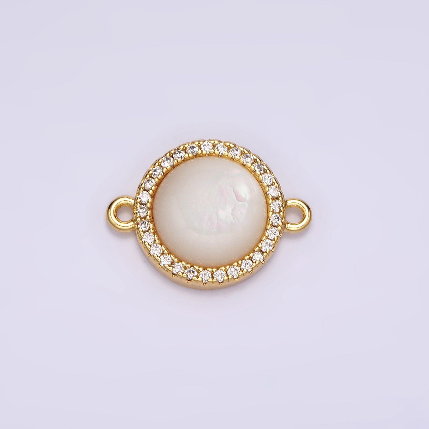 14K Gold Filled Round Moonstone Gemstone Micro Paved CZ 13mm Round Connector | G118