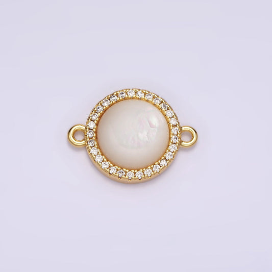 14K Gold Filled Round Moonstone Gemstone Micro Paved CZ 13mm Round Connector | G118