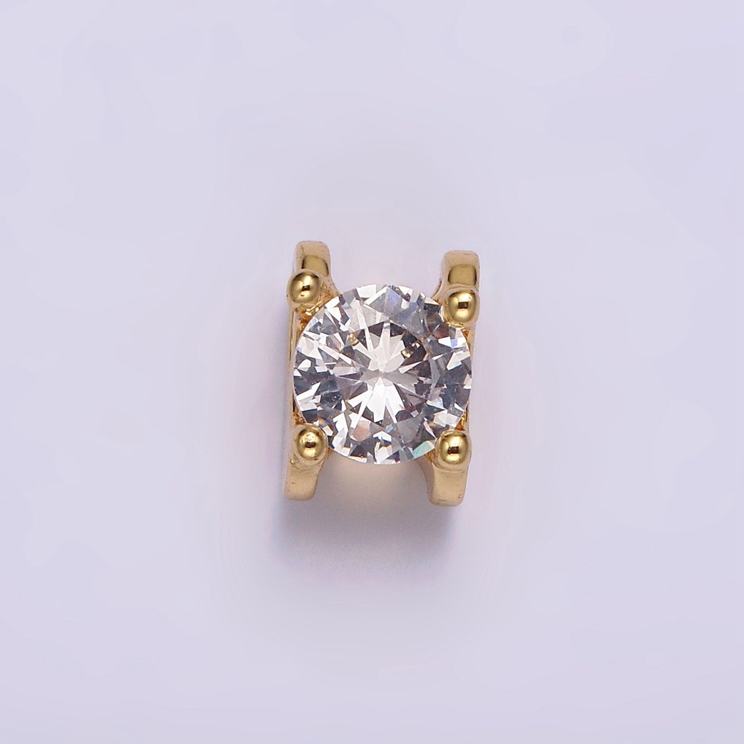 14K Gold Filled 9mm Clear CZ Round Claw Bead | B841