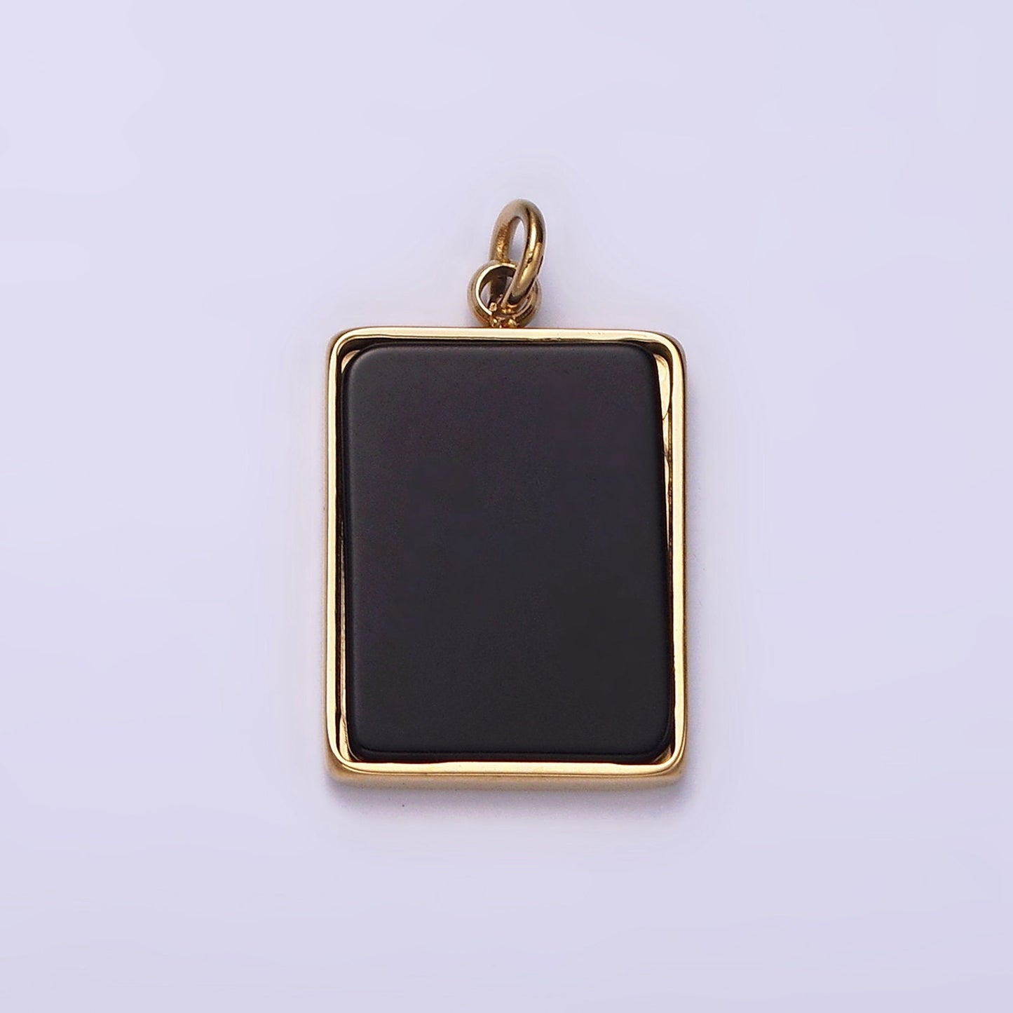 Stainless Steel Black Acrylic Rectangular Tag Bezel Charm in Gold & Silver | P1313