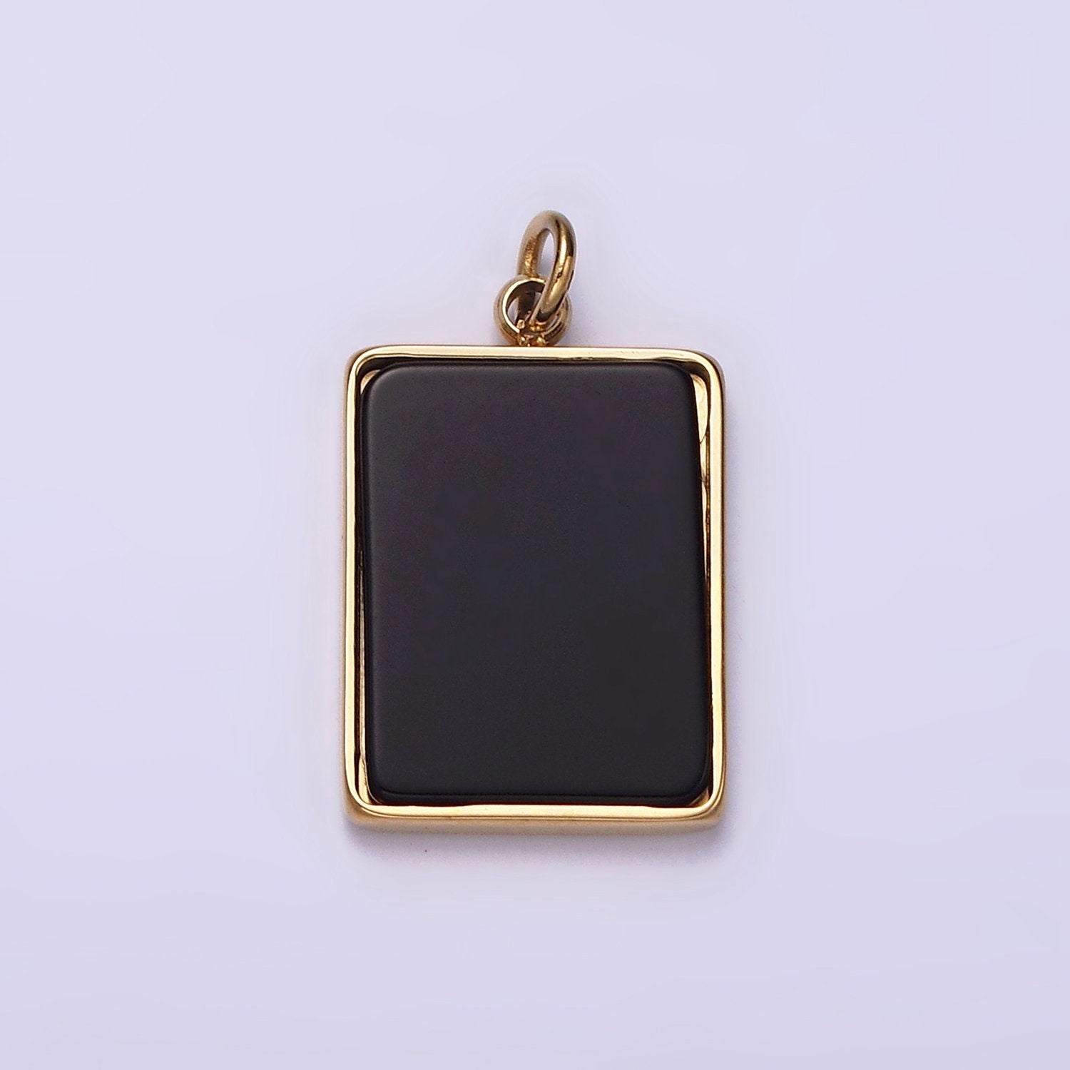 Stainless Steel Black Acrylic Rectangular Tag Bezel Charm in Gold & Silver | P1313