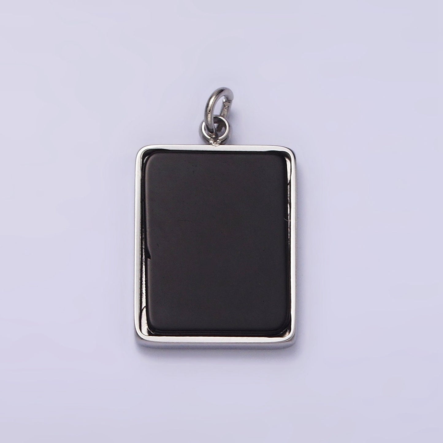 Stainless Steel Black Acrylic Rectangular Tag Bezel Charm in Gold & Silver | P1313