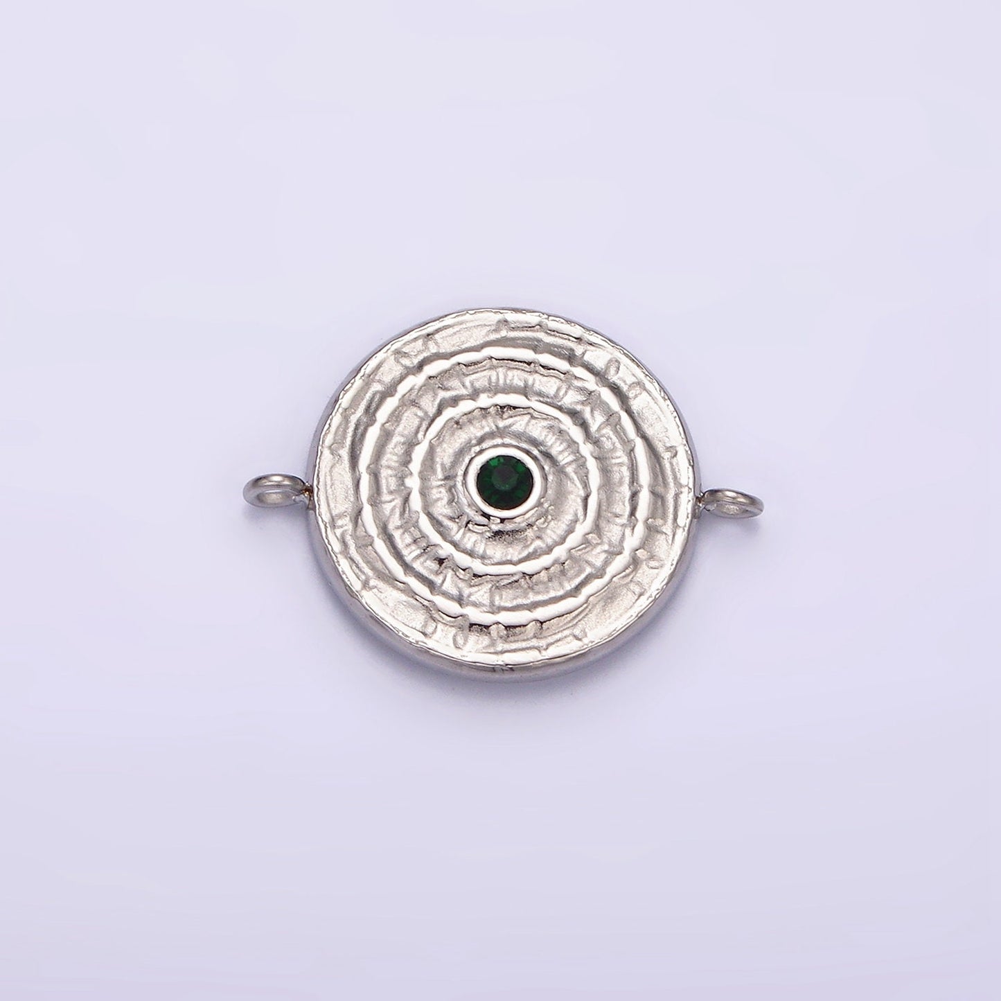 Stainless Steel Green, Clear CZ 15mm Textured Circular Round Connector in Gold & Silver | P684 P687